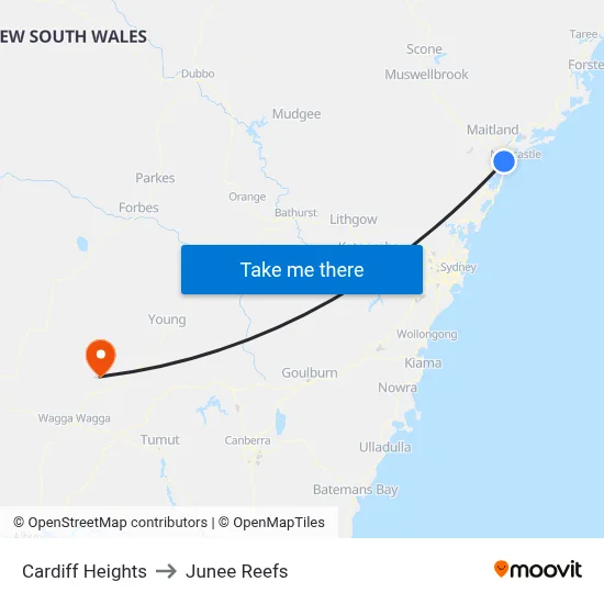 Cardiff Heights to Junee Reefs map