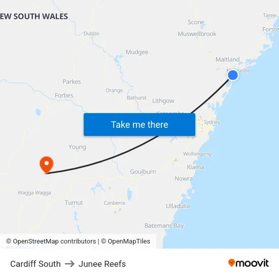 Cardiff South to Junee Reefs map