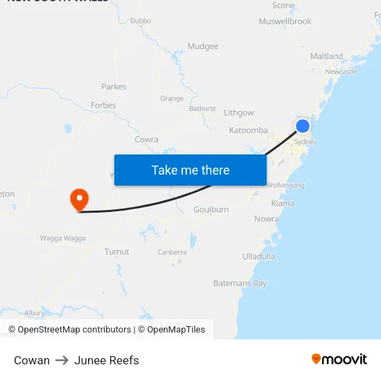 Cowan to Junee Reefs map