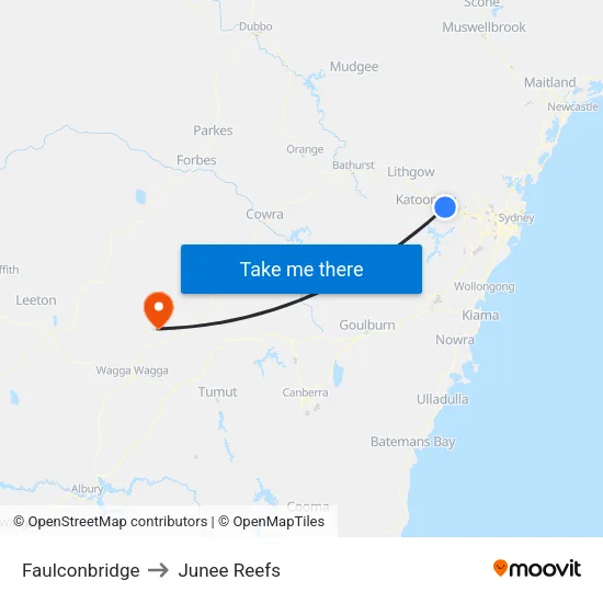 Faulconbridge to Junee Reefs map