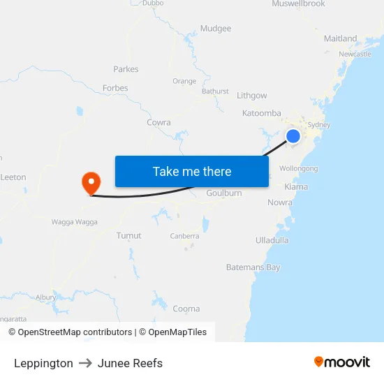 Leppington to Junee Reefs map