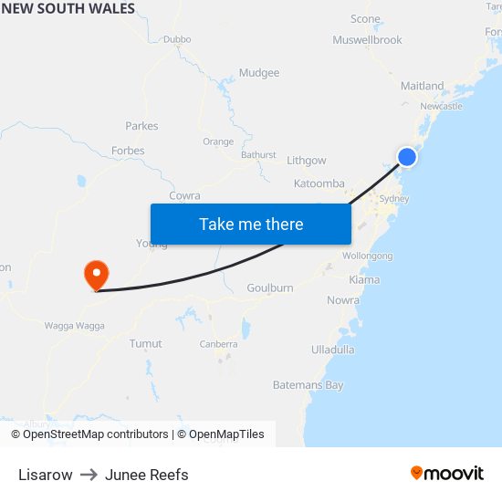 Lisarow to Junee Reefs map