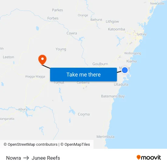 Nowra to Junee Reefs map