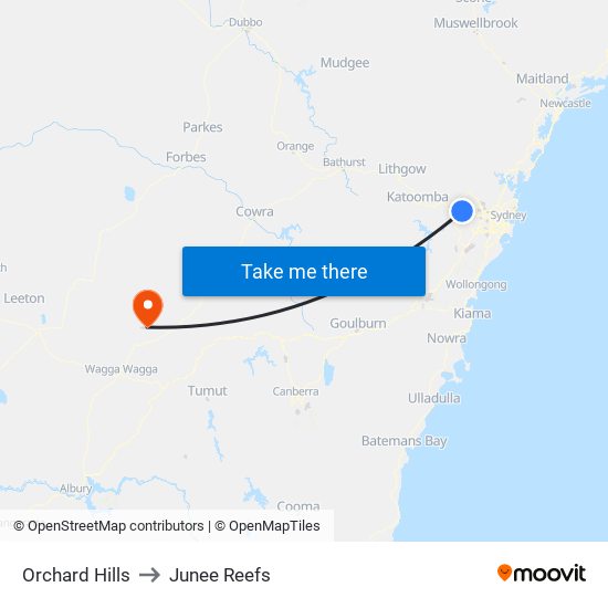 Orchard Hills to Junee Reefs map