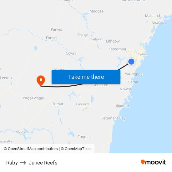 Raby to Junee Reefs map