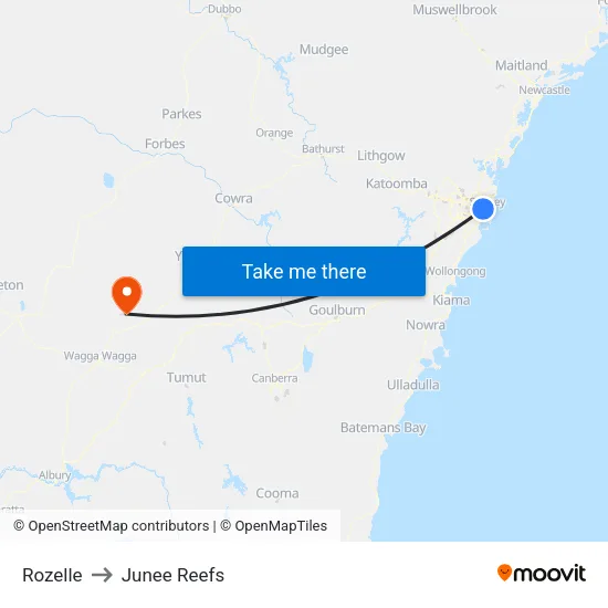 Rozelle to Junee Reefs map