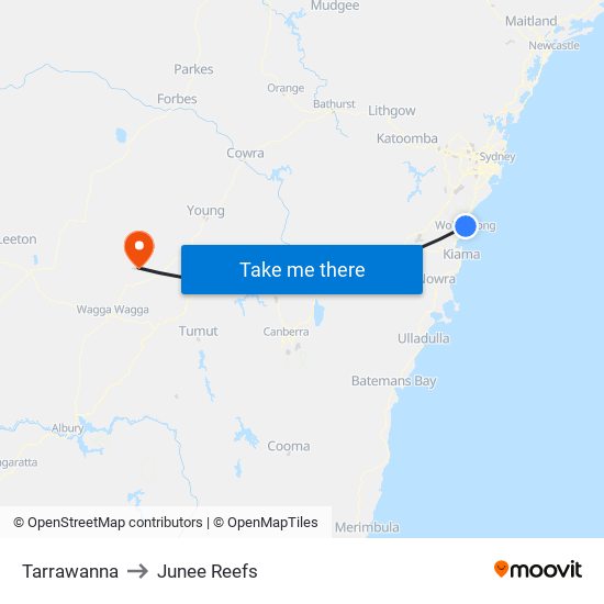 Tarrawanna to Junee Reefs map