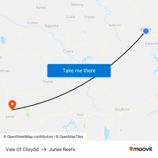 Vale Of Clwydd to Junee Reefs map