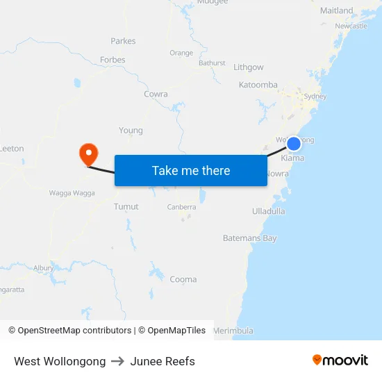 West Wollongong to Junee Reefs map