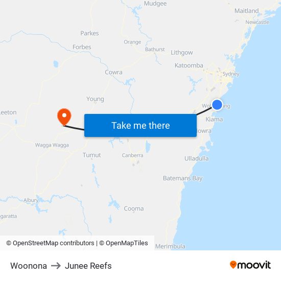 Woonona to Junee Reefs map