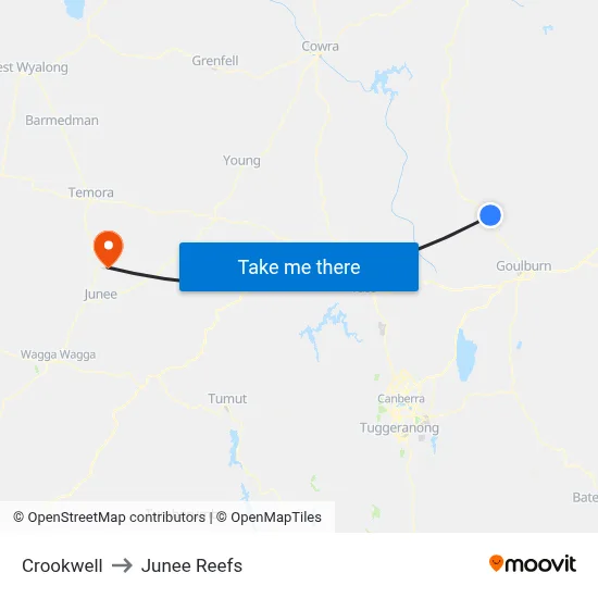 Crookwell to Junee Reefs map