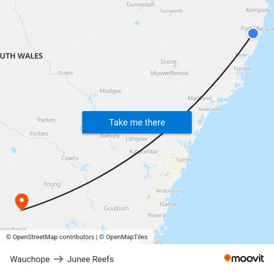 Wauchope to Junee Reefs map