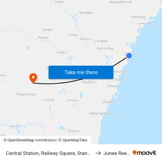 Central Station, Railway Square, Stand M to Junee Reefs map