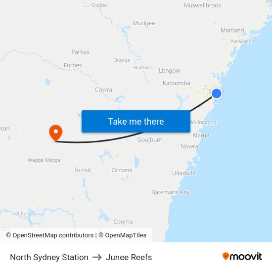 North Sydney Station to Junee Reefs map