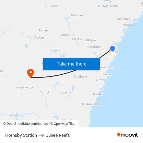 Hornsby Station to Junee Reefs map