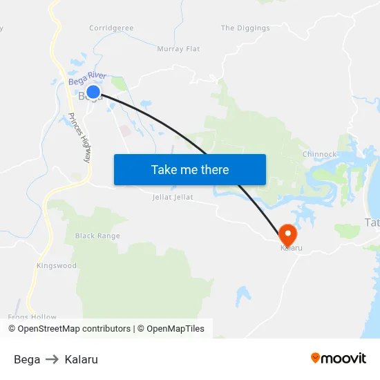 Bega to Kalaru map