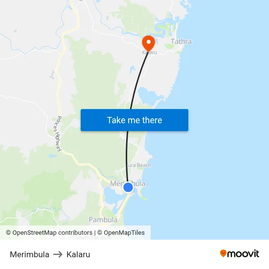 Merimbula to Kalaru map