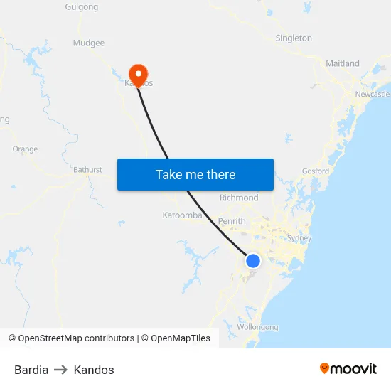 Bardia to Kandos map