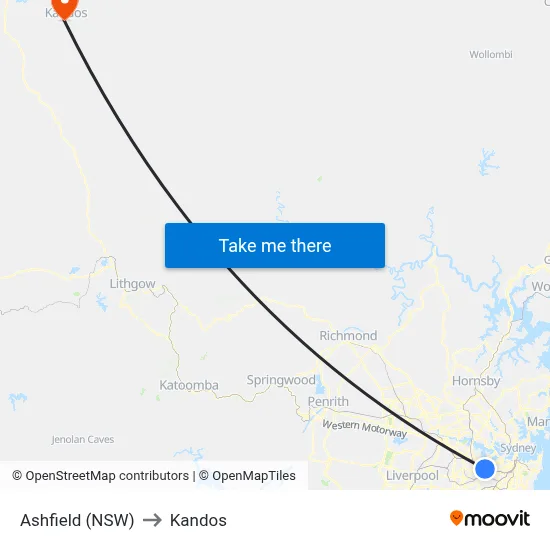 Ashfield (NSW) to Kandos map