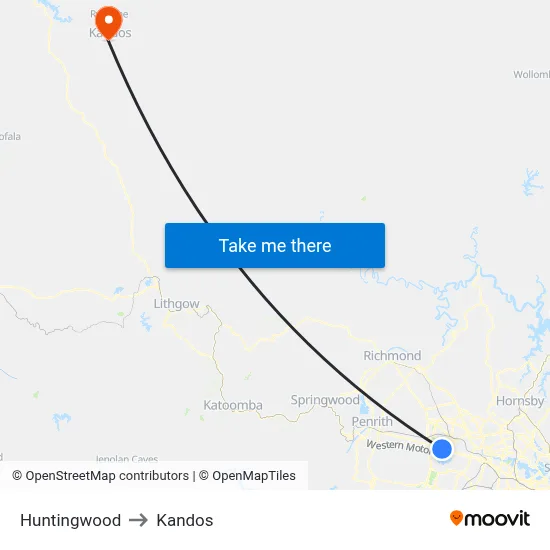 Huntingwood to Kandos map