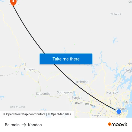 Balmain to Kandos map