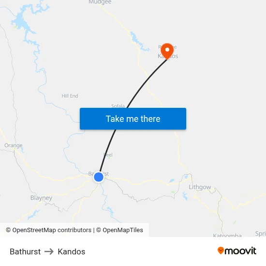 Bathurst to Kandos map