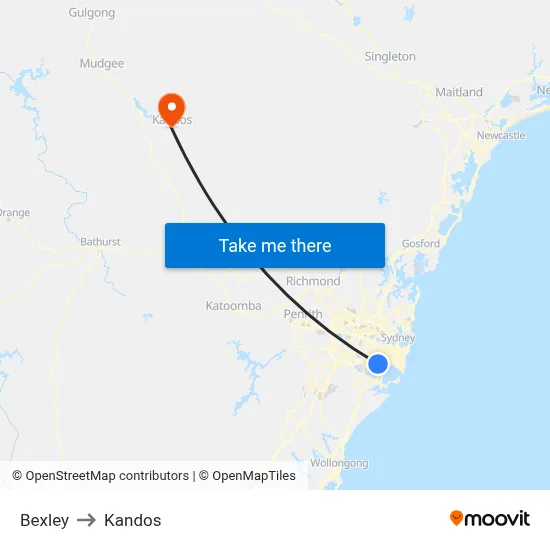Bexley to Kandos map