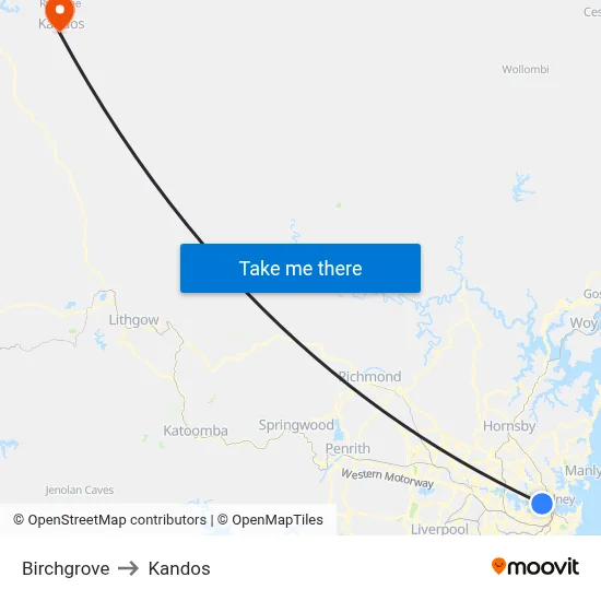 Birchgrove to Kandos map