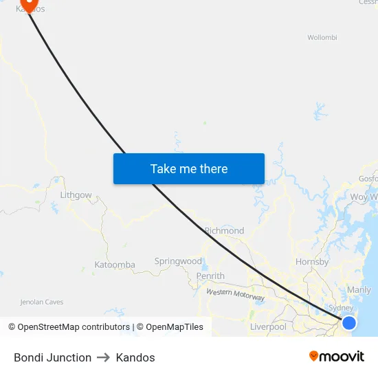 Bondi Junction to Kandos map