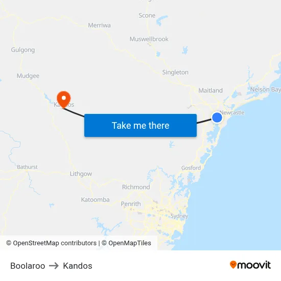 Boolaroo to Kandos map