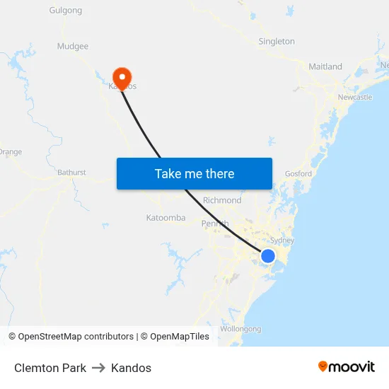 Clemton Park to Kandos map