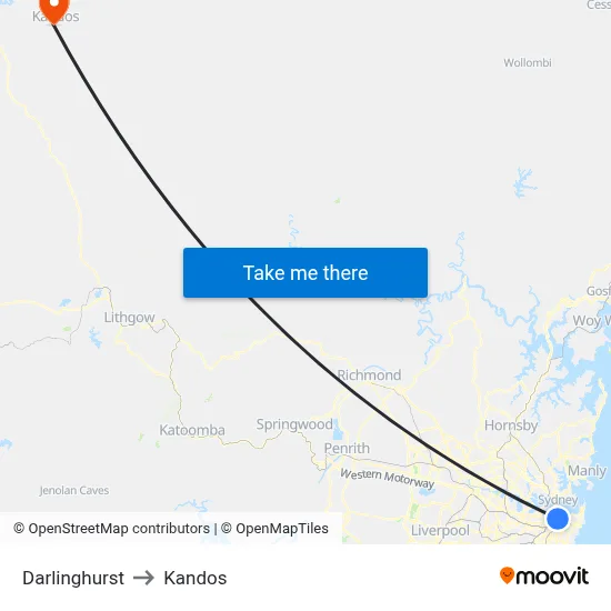 Darlinghurst to Kandos map