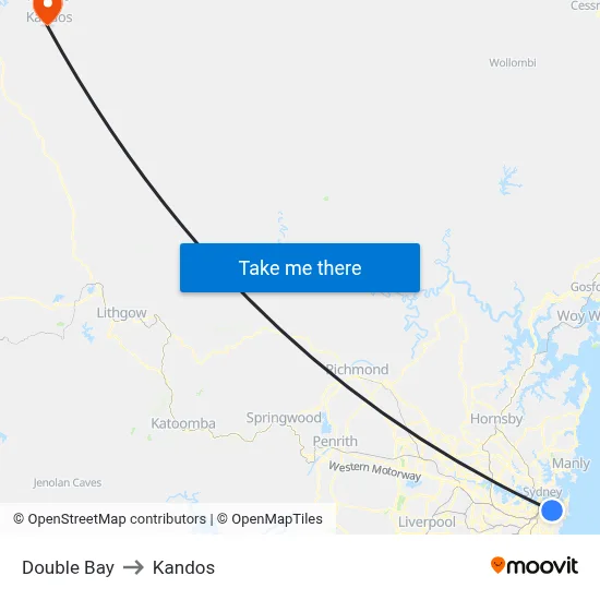 Double Bay to Kandos map
