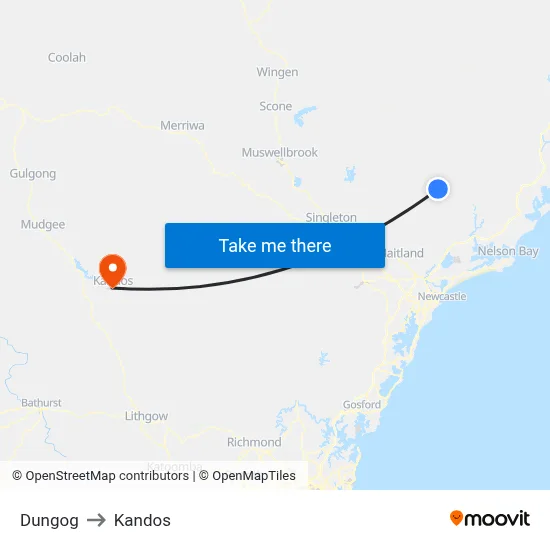 Dungog to Kandos map