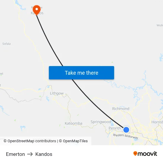 Emerton to Kandos map