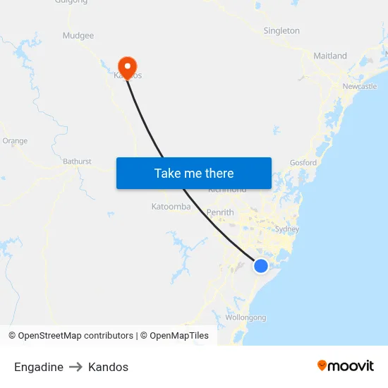 Engadine to Kandos map