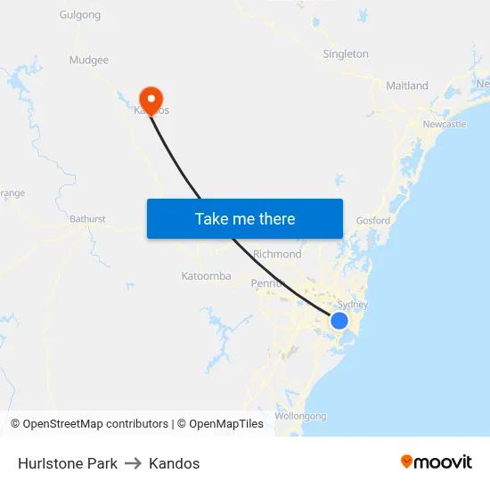 Hurlstone Park to Kandos map
