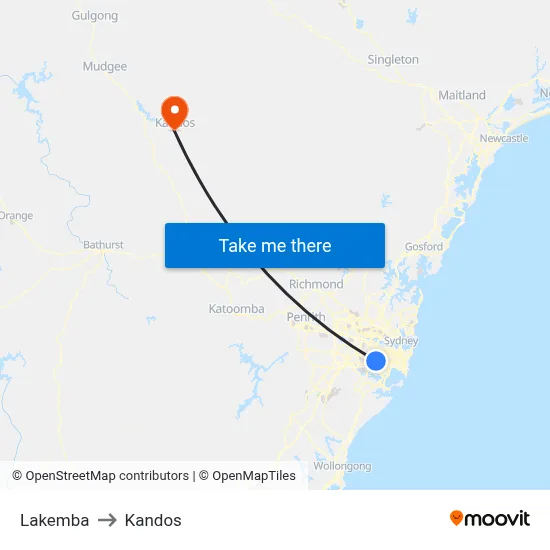 Lakemba to Kandos map
