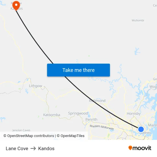 Lane Cove to Kandos map
