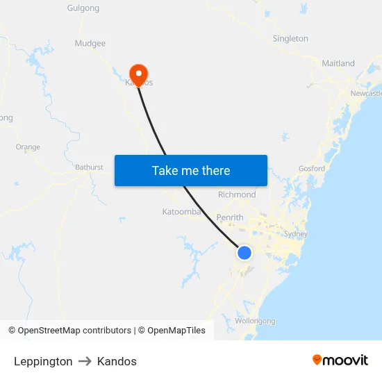 Leppington to Kandos map