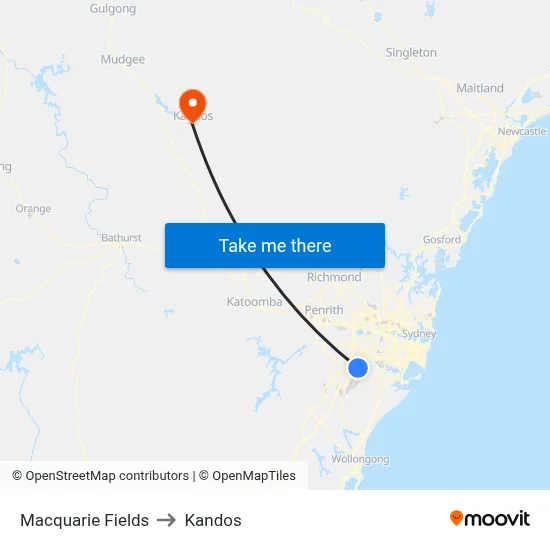 Macquarie Fields to Kandos map