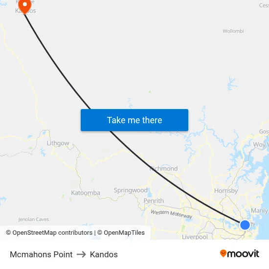 Mcmahons Point to Kandos map