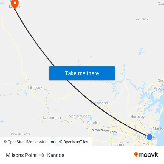 Milsons Point to Kandos map
