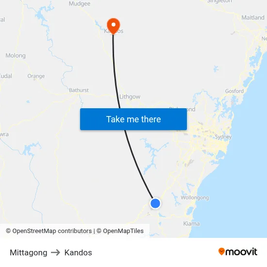 Mittagong to Kandos map