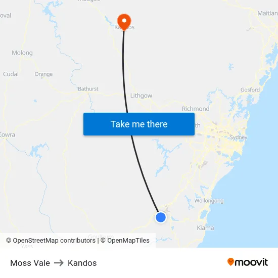 Moss Vale to Kandos map