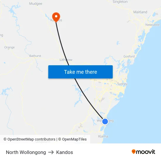 North Wollongong to Kandos map