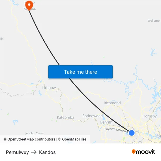 Pemulwuy to Kandos map
