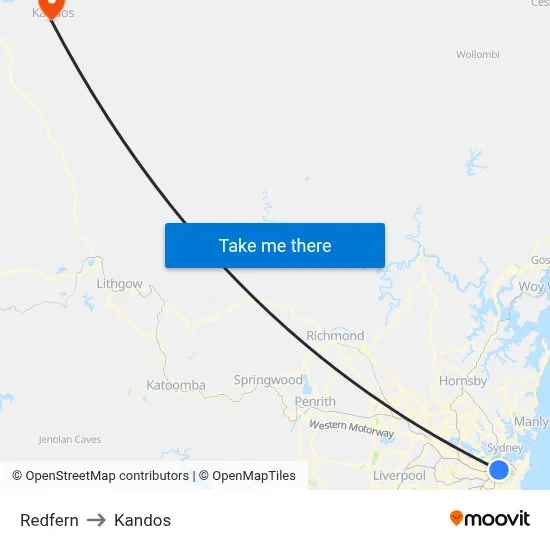 Redfern to Kandos map