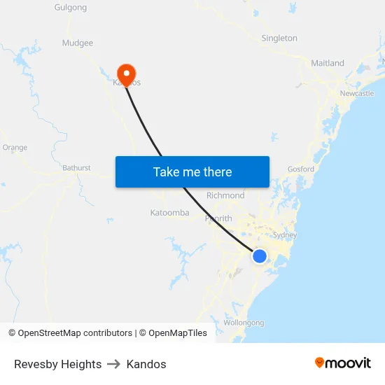 Revesby Heights to Kandos map