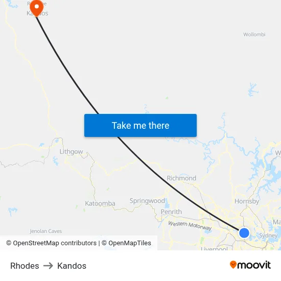 Rhodes to Kandos map